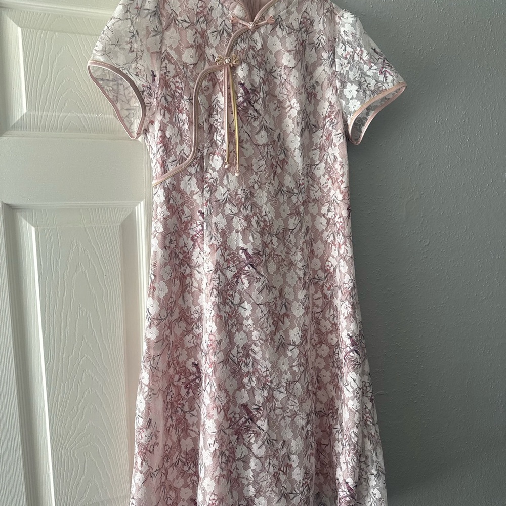 Floral Pink and White Cheongsam Dress